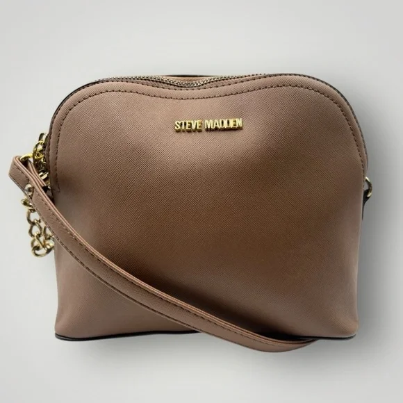 Steve Madden Crossbody Shoulder Handbag Purse Brown Bag Chain Accent - Picture 1 of 11
